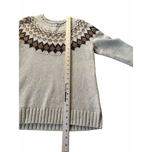 LL Bean Fair Isle Crew Neck Sweater Women’s Size Small cream brown 100% wool - Picture 7 of 8